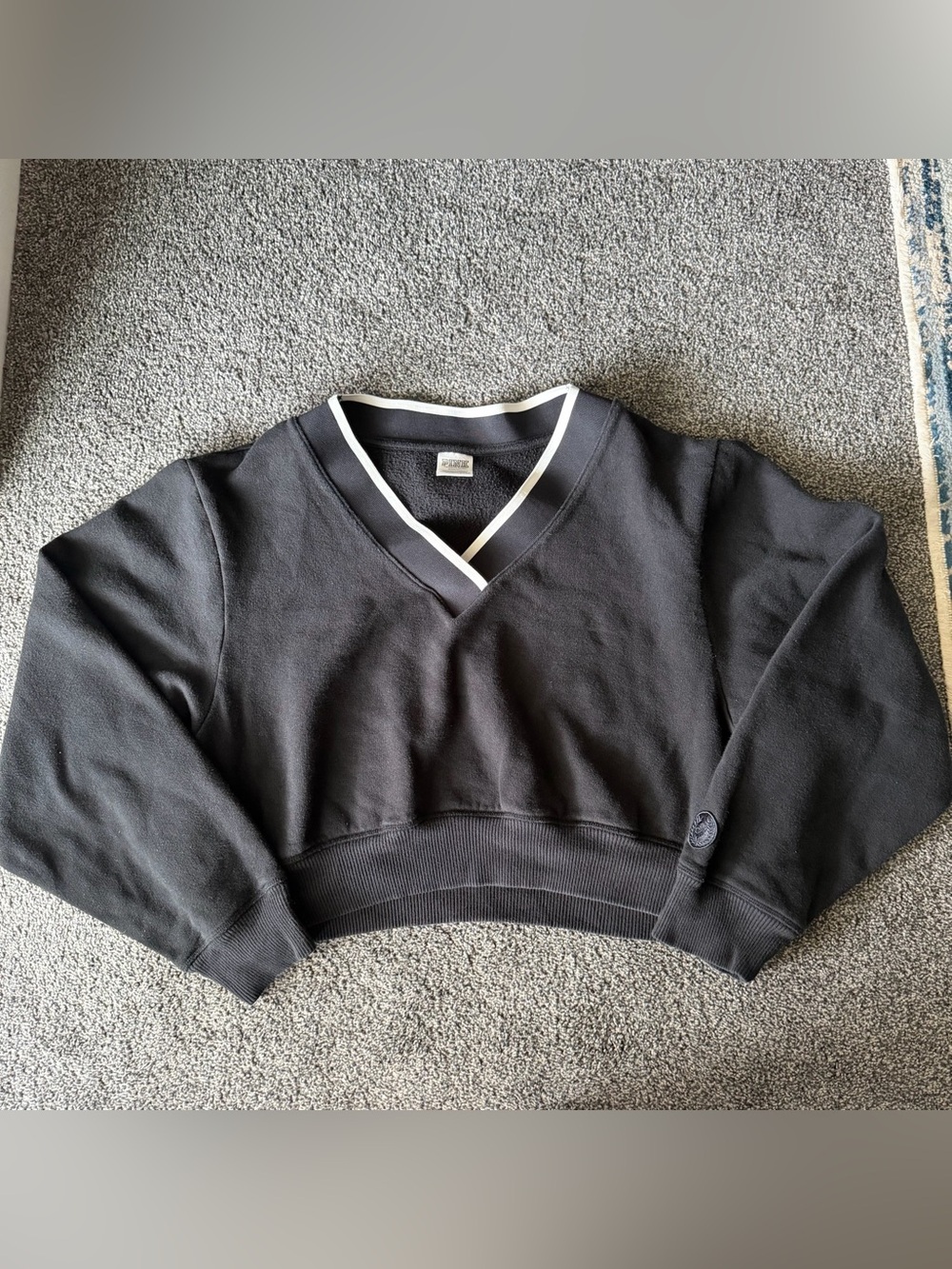 PINK Victoria's Secret Black Cropped V-Neck Sweater with White Trim